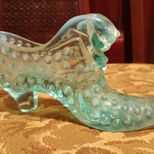 Elegant Aqua Blue Fenton Hobnail Glass Slipper